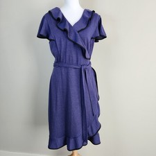 Rickis Wrap Sweater Dress Womens Large Knit Ruffle Purple Fit Flare Feminine 