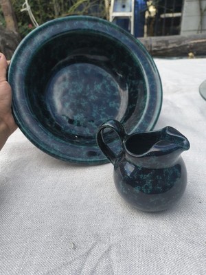 Agate Black & Green Creamer & Bowl by Bennington Potters