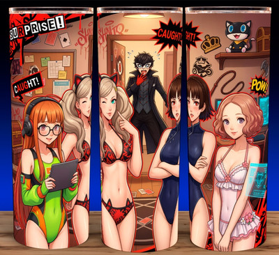Persona 5 Ann - Makoto - Futaba - Haru  with Joker Swimsuit Cup Mug Tumbler