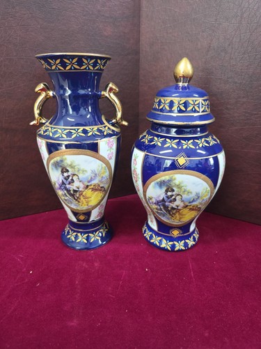 Venetian Lagoon Fine Porcelain Vase And Ginger Jar Pair