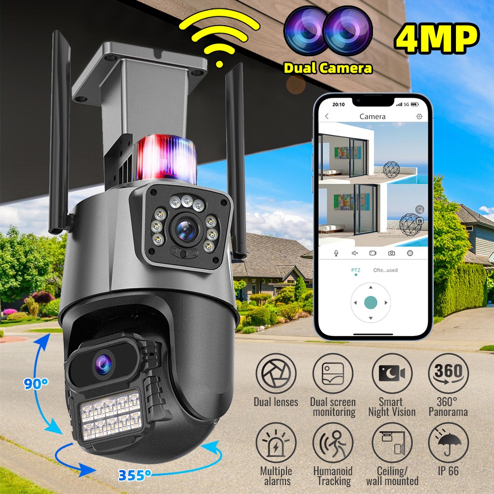 Dual Lens HD 1080P WiFi IP Camera Wireless Outdoor CCTV PTZ Home Security IR Cam