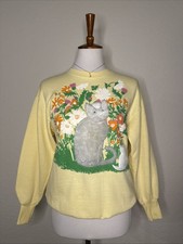 80s Vintage Kittens Fuzzy Cat Sweater Made in USA Whimsical Cozy Knit Size S