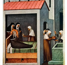Impresión de placa a color Lorenzetti de la muerte de San Humilidades de los años 1920-30 arte antiguo reproducción