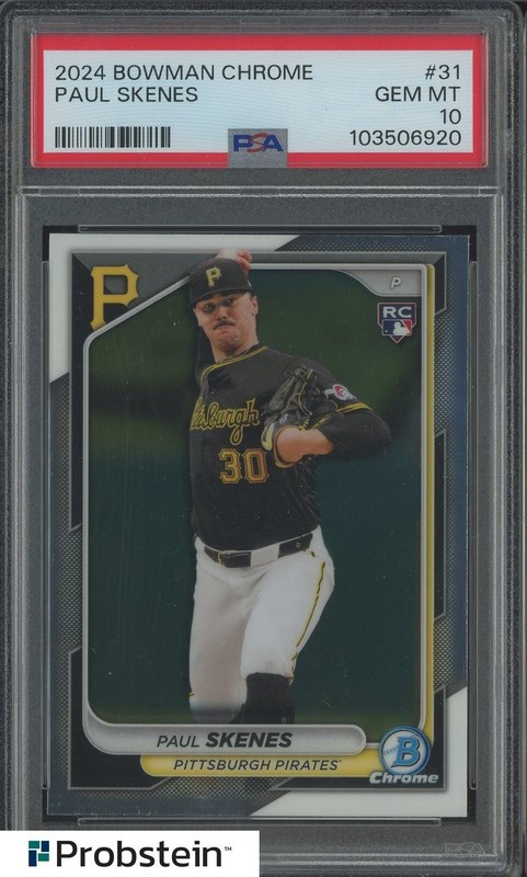 2024 Bowman Chrome #31 Paul Skenes Pittsburgh Pirates RC Rookie PSA 10 GEM MINT