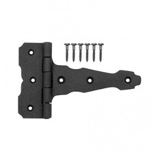 Black Door Hinges Cast Iron T Strap Hinge 6" L Door and Gate Hinges with Screws