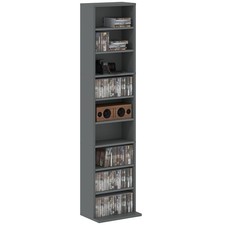 HOMCOM 260 CD Storage Unit 120 DVD Storage Tower with 9 Compartments Grey