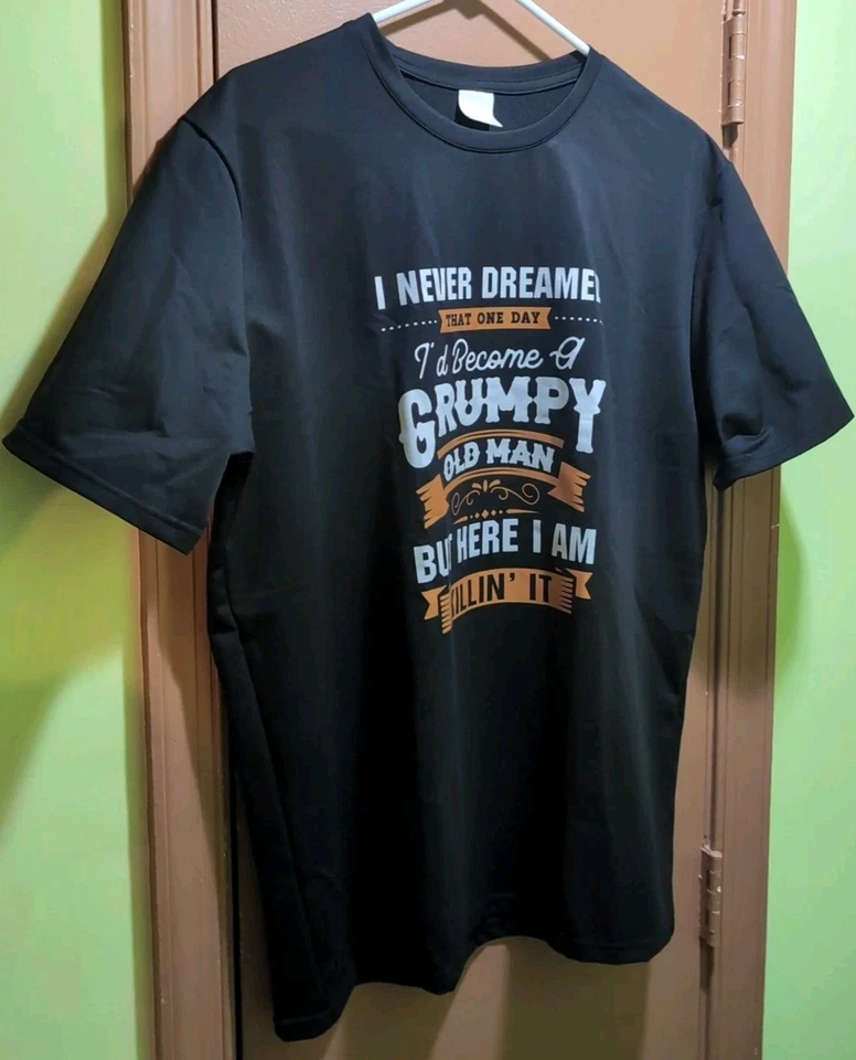NEW- Black/White/Brown, Grumpy Old Man Slogan Graphic, Polyester Tee, Size L - Image 2 of 3