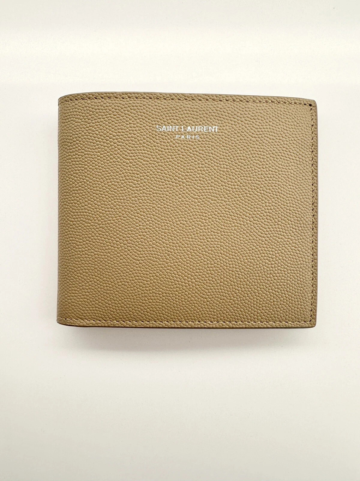 Saint Laurent Portafoglio Bif Pelle di Vitello Legno di Teak Beige NUOVO con Sacchetto Antipolvere