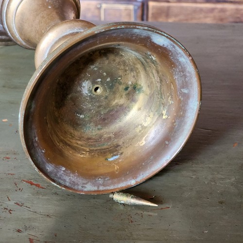 Vintage Brass Candle Holder Pillar Removable Spike Heavy Home Decor Gold - Picture 6 of 7