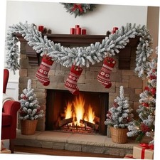 2 Pcs Snow Flocked Alaskan Pine Artificial Christmas Garland Thick White 6 ft