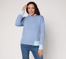 Peace Love World Color Block Hooded Sweater Marina Blue S New