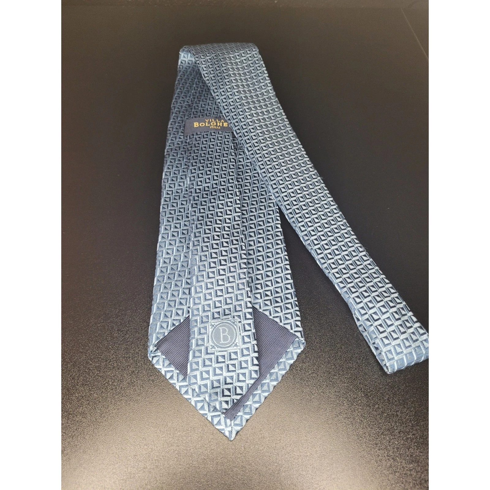 Villa Bolgheri Men’s Necktie Light Blue Geometric 100% Silk Italy Excellent - product detail image 6