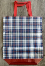 New Red White & Blue Plaid Reusable Tote Bag 15” X 13-3/4”