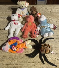 Lot of 7 Various Beanie Babies / Angelic Beans ~ Bears, Otter, Fish & Spider