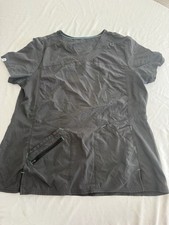 Skechers Women's Medical Scrub Top Gray Solid V-Neck Short Sleeve