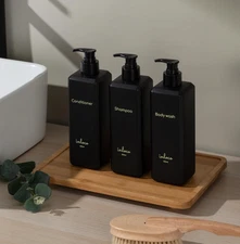 inloco Black Shower Dispenser Set 3x17oz – Refillable Shampoo, Conditioner & Bod