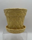 McCoy Pottery Planter Yellow Diamond & Leaves Pot With Saucer 4 1/2” High 5” Dia
