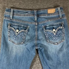 Y2K VIGOSS Flap Pocket Jeans Womens 11 Blue Bootcut Distressed Low Rise