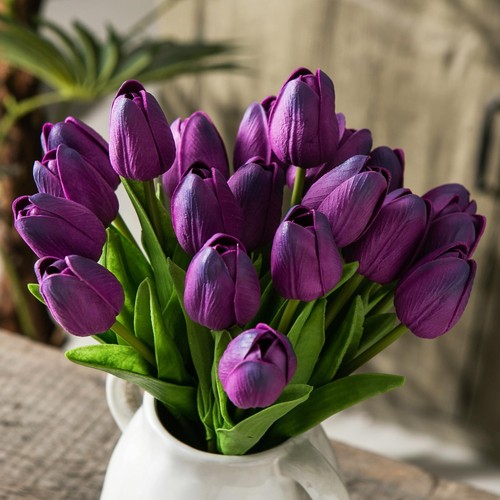 20pcs Purple Artificial Tulip Flowers, Silk Fake Flowers 13" for Mother's Day...