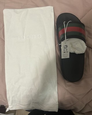 Gucci Web Men's Rubber Slide Sandal - Black Rubber, US 10