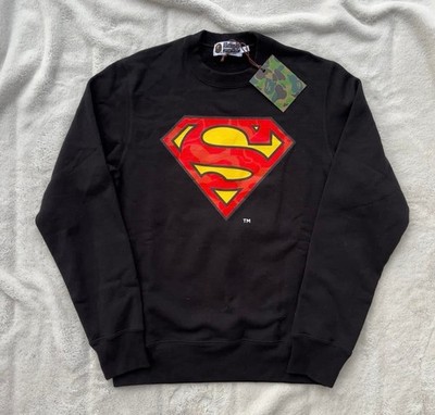 Bape x DC Superman Black/Red Logo Crewneck Sweater - New - Authentic