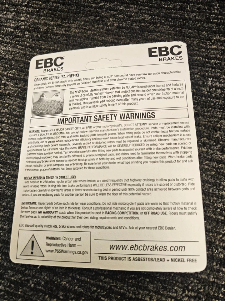 2 pastillas de freno EBC FA24/2 orgánicas para 72-80 Harley-Davidson Electra Glide FL Foto 4 de 4
