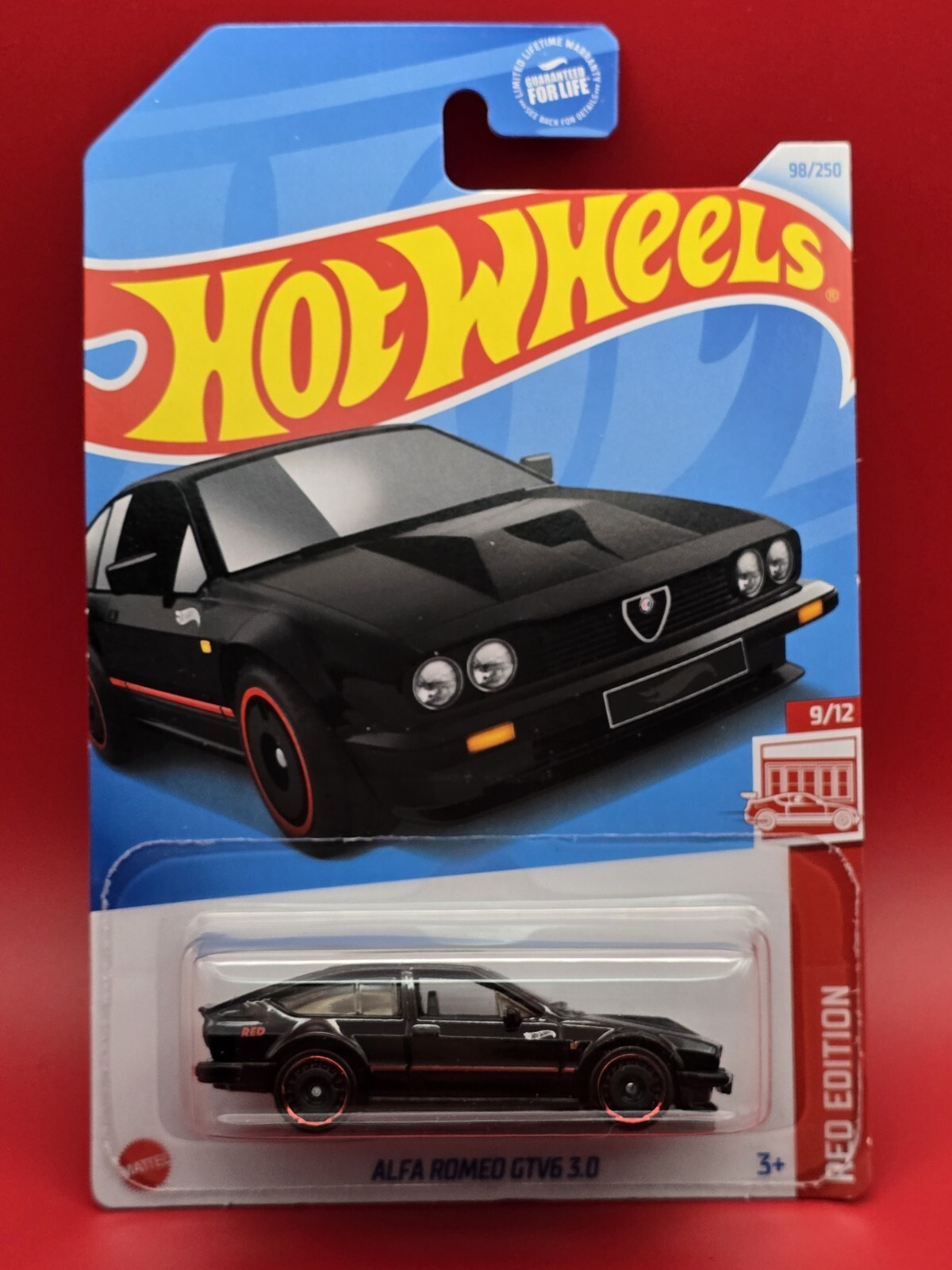 2024 Hot Wheels Alfa Romeo GTV6 3.0 Target Exclusive Red Edition 9/12 in Black Die-Cast Collectible Car Model