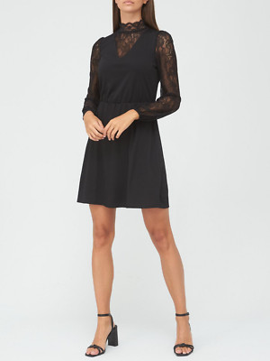 V by Very Lace Insert Long Sleeve Women's Mini Dress SIZE UK 14
