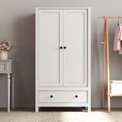 PANANA Modern 2 Door Wardrobe with 1 Storage Drawer Closet Hanging Rail Double Wardrobe