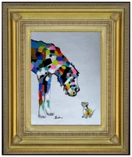 Framed Colorful Dogs, Quality Hand Painted Oil Painting, 12x16in