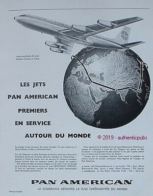 WERBUNG PAN AMERICAN USA JET FLUGZEUG LONDON KALKUTTA TOKYO VON 1957 AD