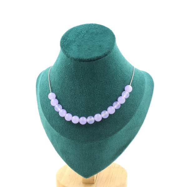Steine Und MinéRaux. Halskette 15 Perlen Chalcedon Lavendel 8 Mm. Kette Stahl-image