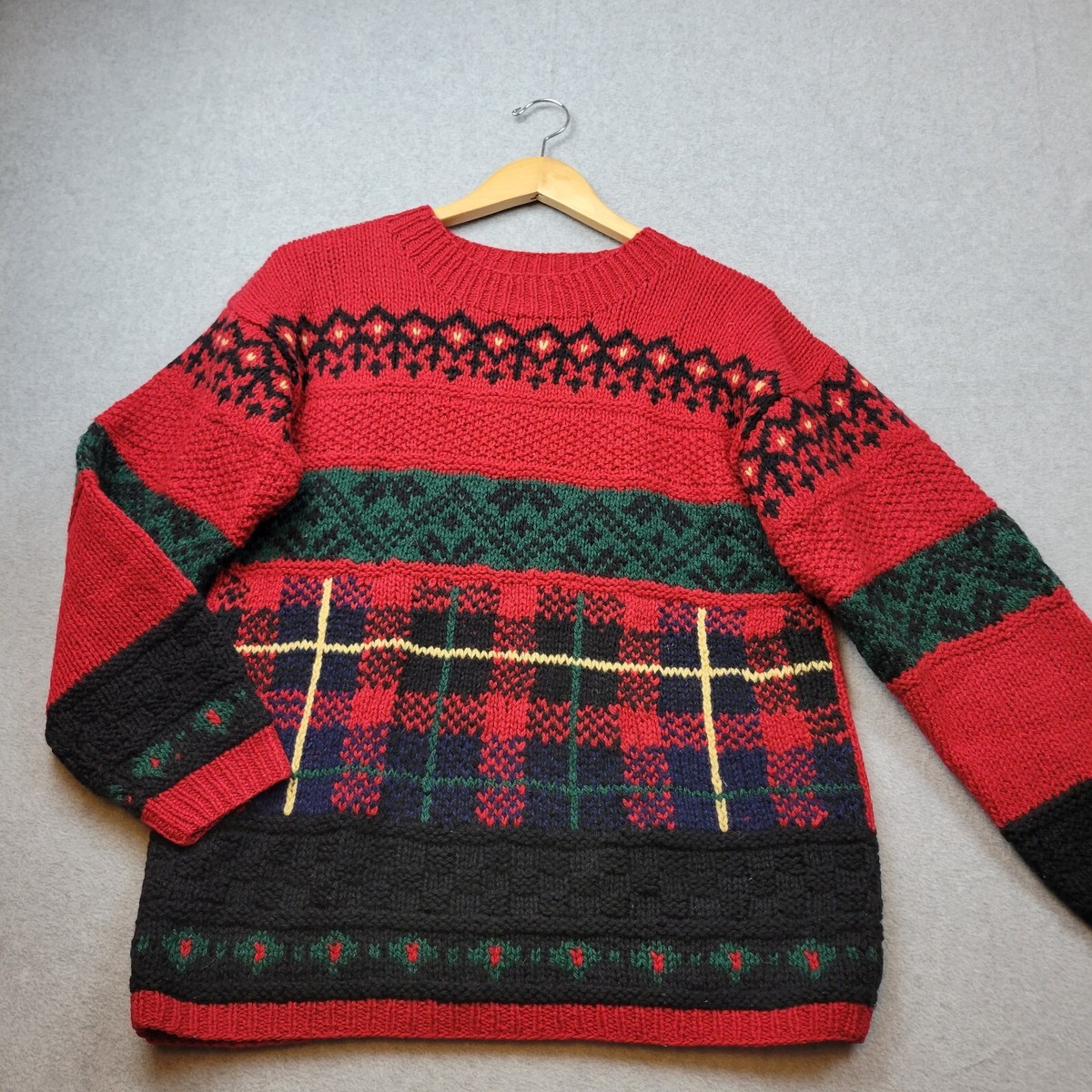 Vintage Hand Knit Wool Sweater Womens Medium Shetland Wool Fair 