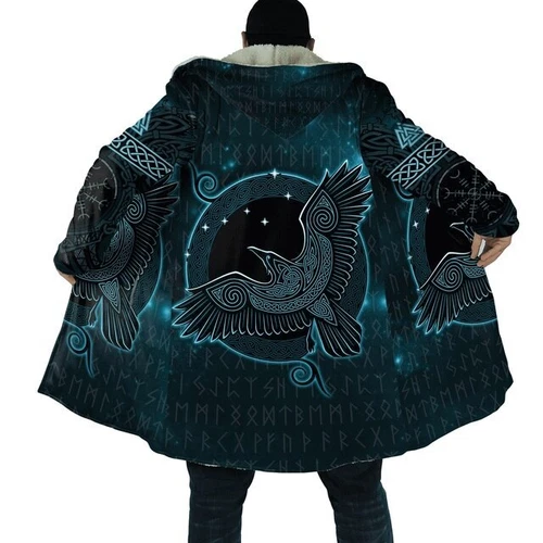 Viking Tattoo 3D Printed Long Sleeve Jacket Hooded Cloak Winter Coat Men Costume - Picture 8 of 26
