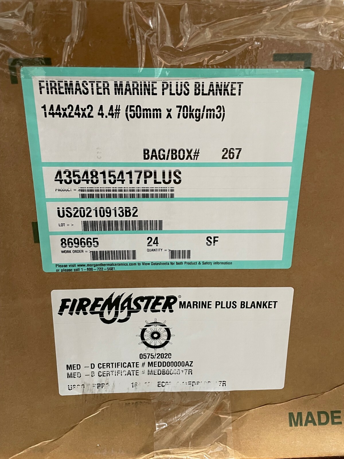 Thermal Ceramics SUPERWOOL Firemaster Marine Plus Blanket 2"x24