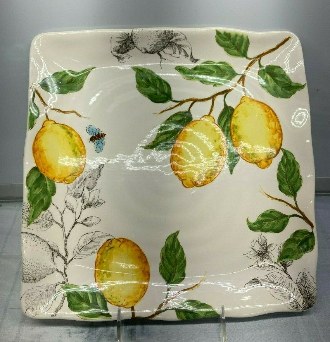 Maxcera Yellow Lemon Salad Square Plate W Bee 8.5 