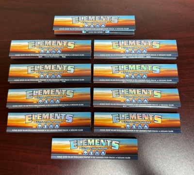 Elements King Size Slim Ultra Thin Cigarette Rolling Papers 10 PACKS -NEW