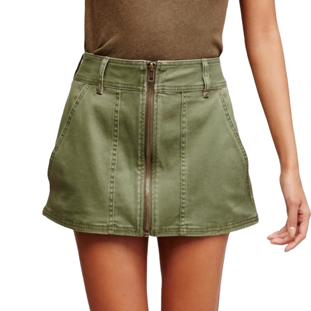 Green mini skirt clearance zip