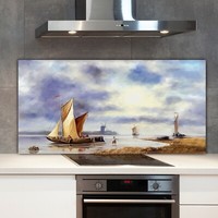 Kitchen Splashback Toughened Glass 140x70 Classic s Sea landscape Fisherman