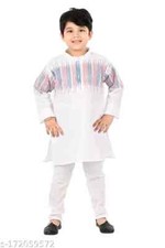 Indian Bollywood Wear Boys Cotton Blend White Boys Kurta  Payjama Set Pack Of 1