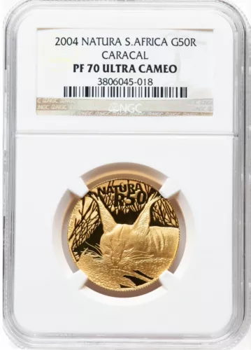 2004 South Africa Natura Caracal 50 Rand 1/2 oz Gold  NGC PF-70 UCAM
