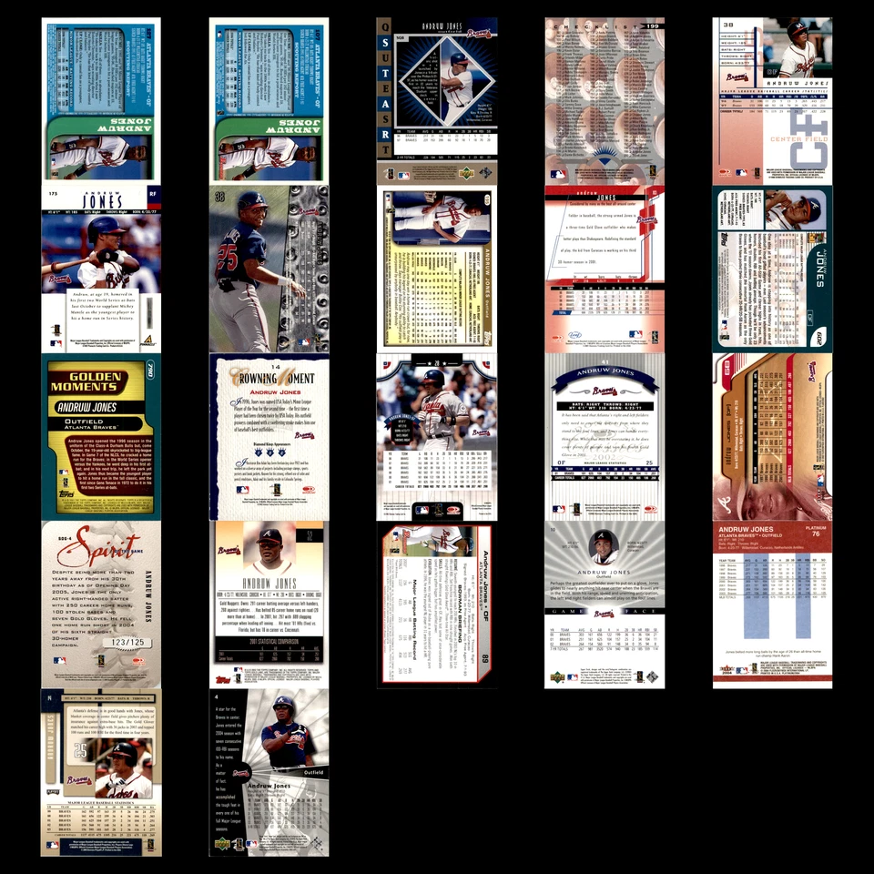 Andruw Jones Lot 22 Diff Baseball Cards 1997-2004 Atlanta Braves Set MLB NM — 第 2/4 张图片