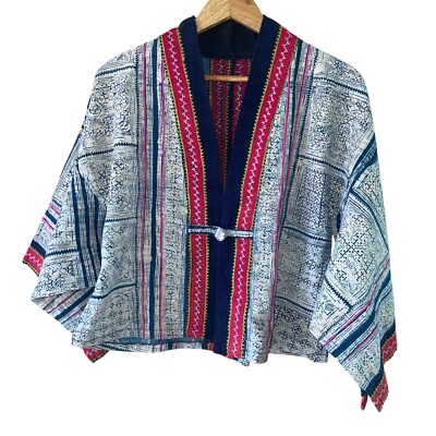 Vintage Jacket Bohemian Womens Size Medium Multicolor Casual Pure Cotton Retro