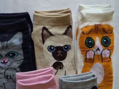 5 Pairs Cute Comfy Novelty Cat Socks, NEW Super CUTE