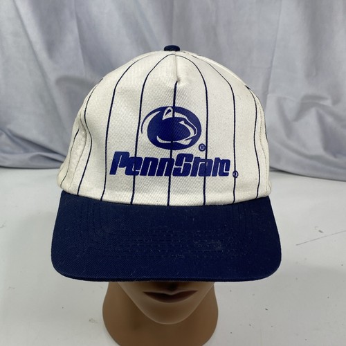 Vintage 90s Penn State Snapback Hat Navy Pinstripes Blue Cap KC Caps