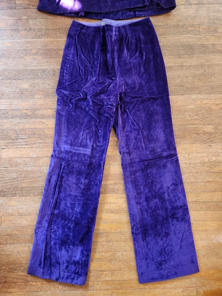 Conjunto de traje pantalón de terciopelo aplastado informal campus púrpura años 60/70 de colección Foto 4 de 4