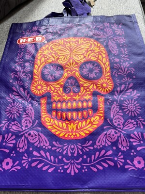 HEB  SKULL  HALLOWEEN DAY OF THE DEAD  REUSABLE BAG  15.5X13.5X7  NEW