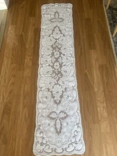 VTG Ivory Lace Pattern Table Runner Grandma-core Cotton 58” x13”