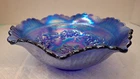 Vintage LE Smith Blue Carnival Glass Windmill Design 8” Bowl Ruffled Rim
