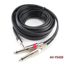 20ft 3.5mm Stereo Male to Dual 1/4" Mono Male Plug Black Audio Cable